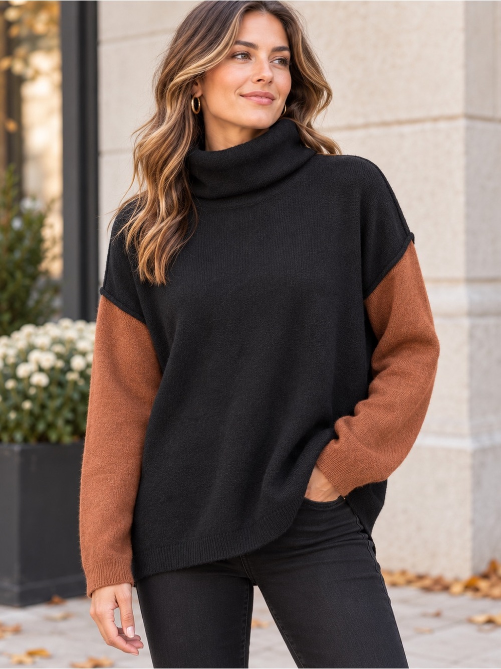 Colorblock Turtleneck Sweater